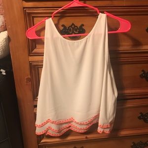 White crop top with coral design!